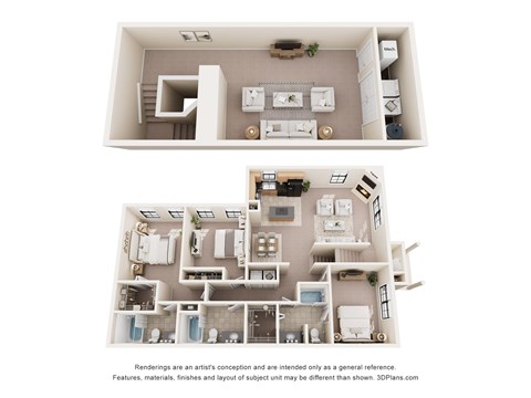 Floor plan for 3 beds, 3 baths, 1756 sqft